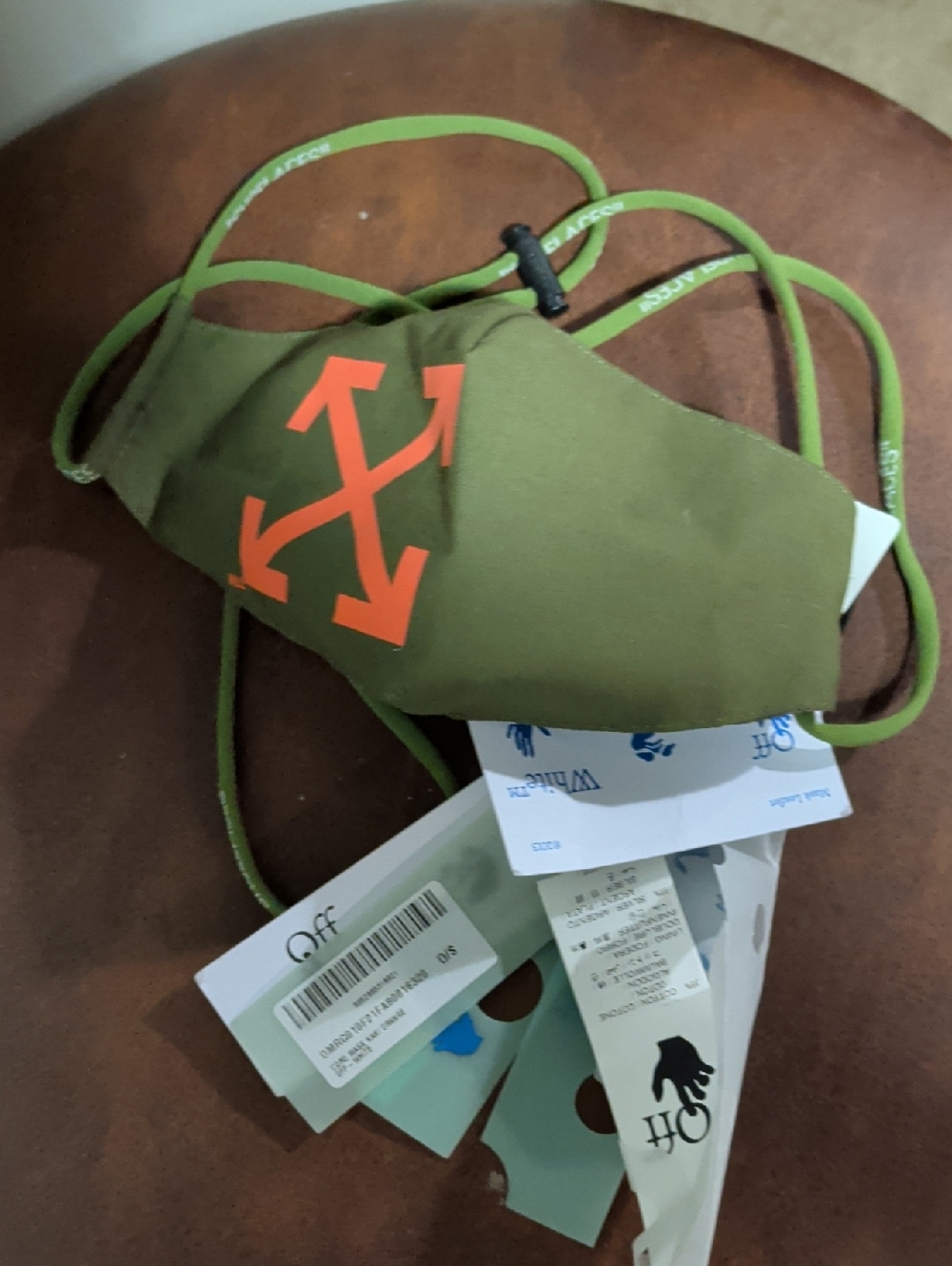 Off-White Nwt Olive Green Mask with Orange Arrow Motif